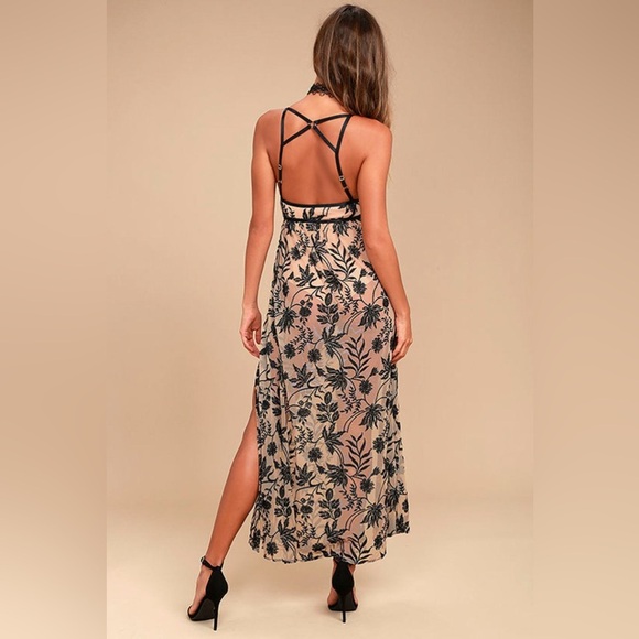 Somedays Lovin Black Tan Embroidered Maxi Dress Plunge Neckline - Picture 9 of 16